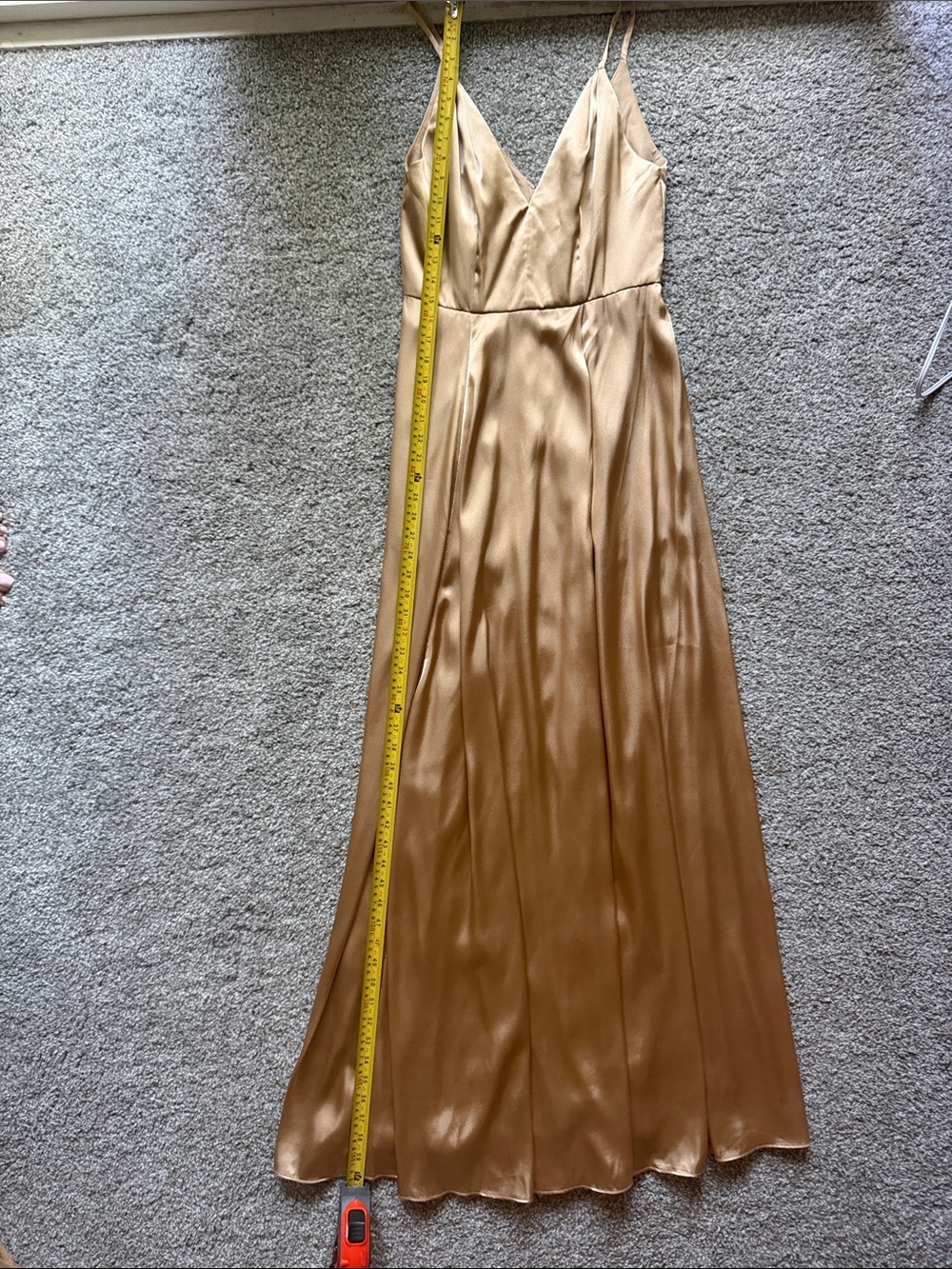 Galina Signature Champagne Satin V-Neck Maxi Bridesmaid Prom Dress Size 4 - Picture 5 of 8